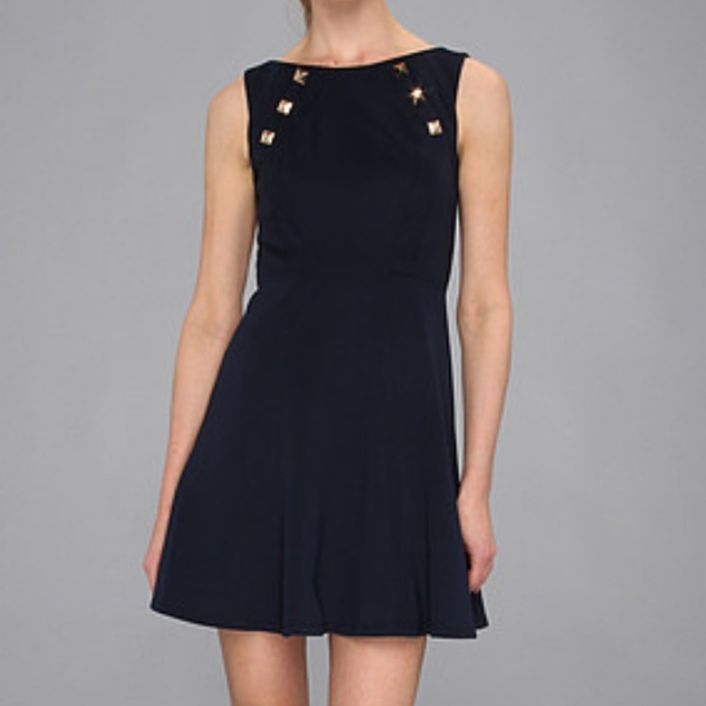 Vince Camuto Navy A-Line Sleeveless Scuba Dress